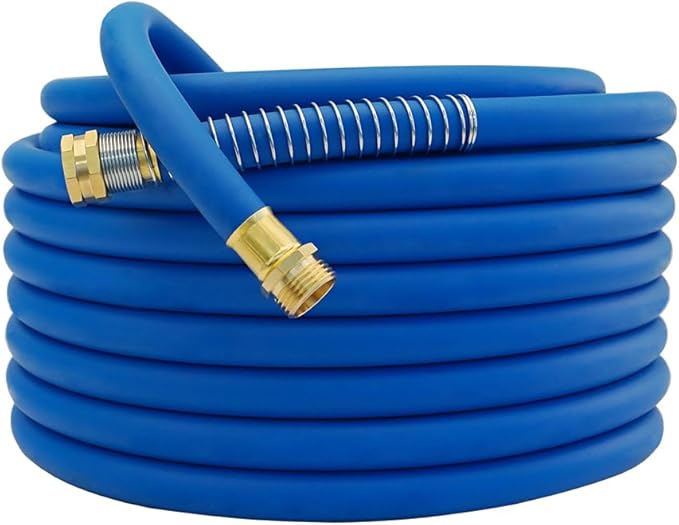 90FT 5/8 Heavy Duty Rubber Garden Hose - 200psi Working 1000psi Burst - Hot/Cold Water - Five-Layered Braiding for Durability - Versatile for Gardening Agriculture Construction(Blue)