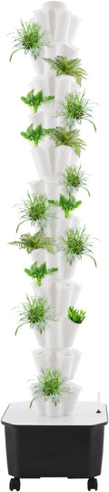 12-Tier Hydroponic Growing Tower 60-Plant Indoor Gardening System w/Automatic Water Circulation Vertical Aeroponic Tower Garden for Herbs Vegetables Fruits (White 60-Plants)