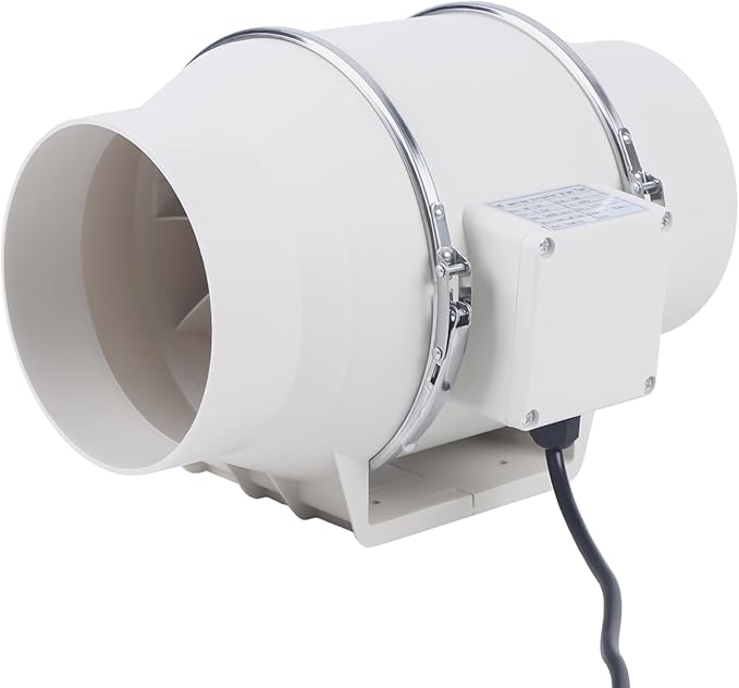 6'' Inline Duct Fan 129.41 CFM High-Efficiency Exhaust Ventilation Fan Quiet 31dB Air Duct Fan with Pure Copper Motor for Home Kitchen Bathroom Grow Tent Hydroponics (US Plug 110V)