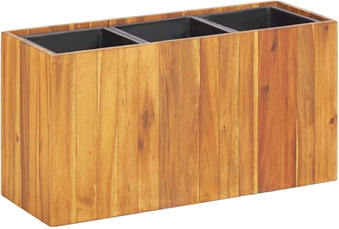Outdoor Wooden Garden Raised Bed with 3 Pots Raised Garden Bed Flower or Vegetable Planter Box for Garden Yard Wood Box for Planting 26.2x9.8x13.8 Solid Acacia Wood