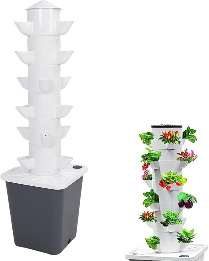TOPINCN 18 Pots Hydroponics Tower System Vertical Hydroponic Growing System for Fruits Vegetables Space Saving Garden Planter Hydroponic Tower with 10L Watertank for Indoor and Outdoor