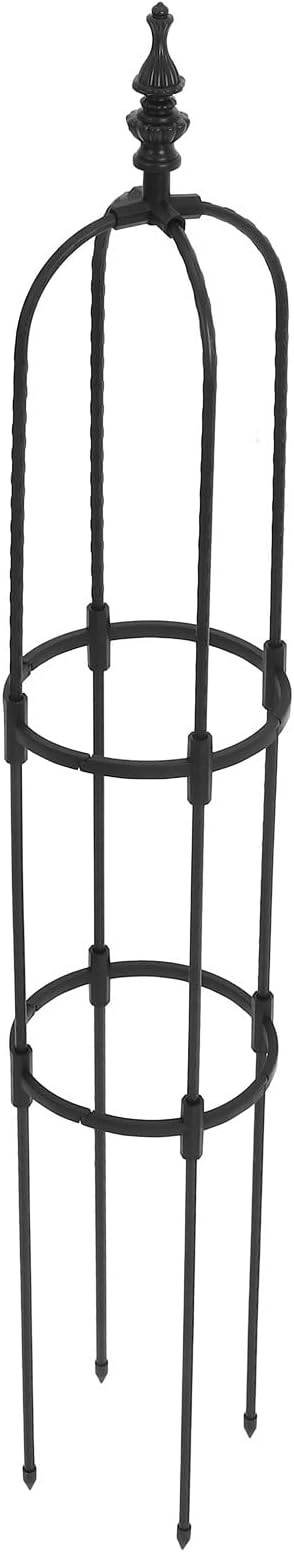 Angoily Heavy Duty 8mm Metal Climbing Plant Trellis Obelisk for Outdoor Garden 120cm Tall Black U-Shaped Frame Indoor Plant Support with 20cm Ring for Vines and Flowers
