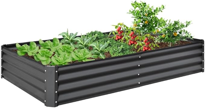 Metal Raised Garden Bed Kit 8x4x1ft Outdoor Large Planter Raised Beds Outdoor Garden Beds Raised Garden Boxes for Gardening Vegetables Flowers Gray