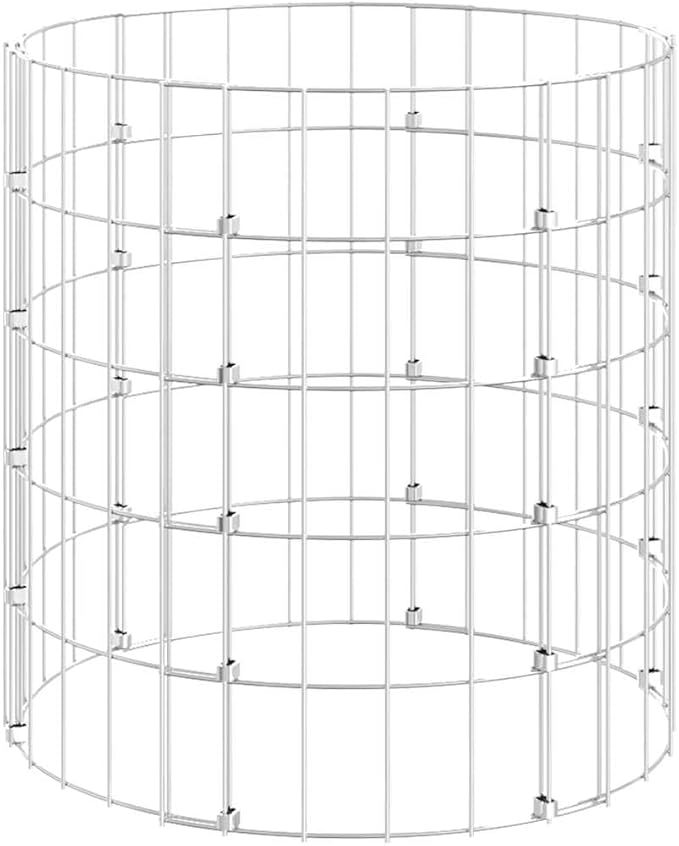 Outdoor Garden Galvanized Steel Circular Gabion Pole Patio Backyard Gabion Basket Cage Planter Stand Garden Gabion Post Raised Bed Fencing Ø19.7x19.7-177