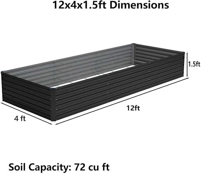 12x4x1.5ft Galvanized Raised Garden BedOutdoor Planter Box Metal Patio Kit Planting Bed for Vegetables Flowers HerbBlack