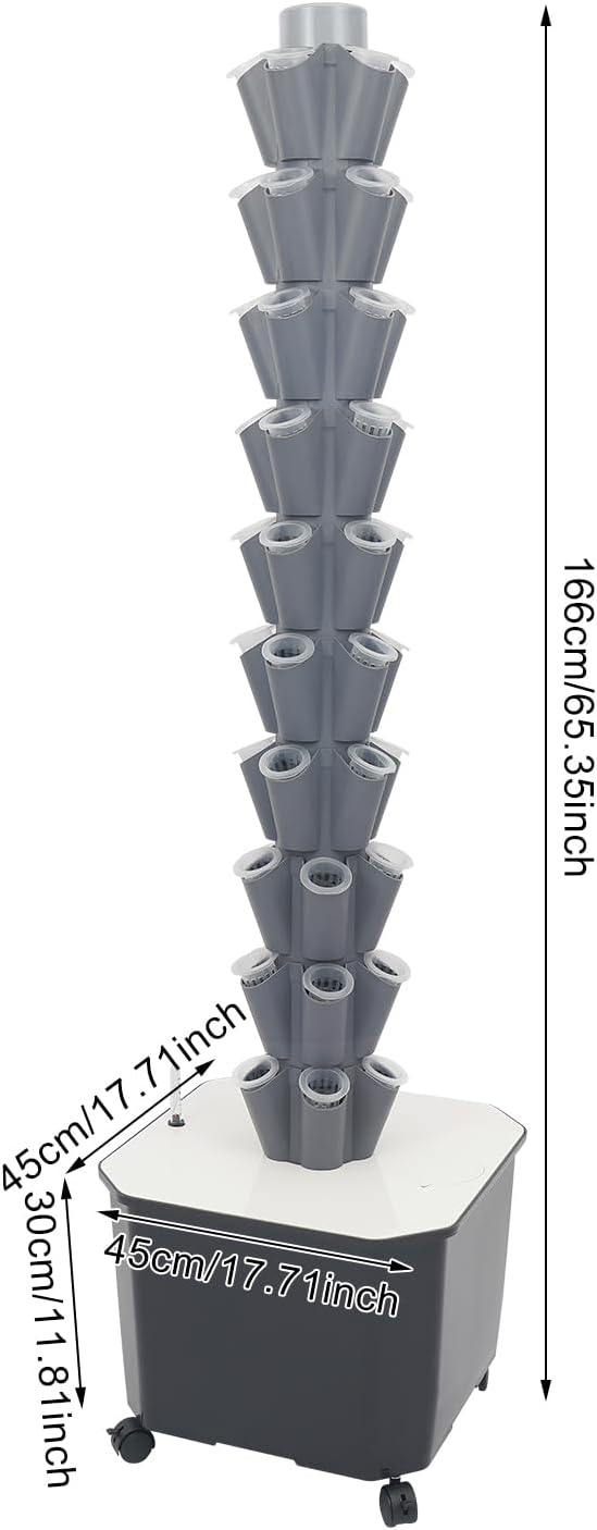 Hydroponic Growing System 50-Plant Vegetable Planter Tower with Wheels Outdoor Indoor Garden Vertical Planter Germination Kit with Water Pump Intelligent Water Circulation &amp Timer Function