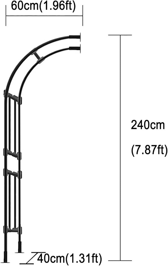 Garden Arch Arbor Trellis for Climbing Plants Outdoor Half Sided Arch Against The Wall Garden Arch Trellis Garden Trellises for Patio Lawn Backyard Black 1.96/2.95/3.93/4.92/5.9/7.21/7.87ft(60CM(1