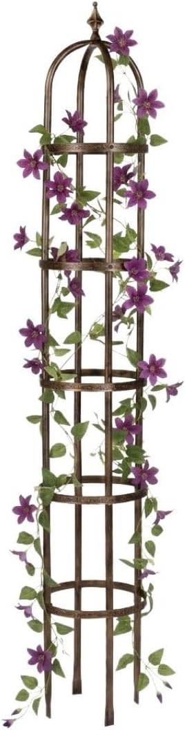 Plow &amp Hearth Metal Garden Obelisk | Indoor/Outdoor | Powder-Coated Steel | Trellis for Climbing | Floral Pattern | 11 Dia. x 7'H | Antique Copper