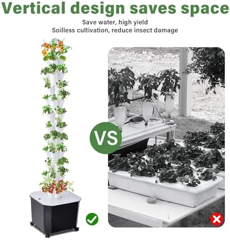 60-Plant Hydroponic Growing System Kit - 50L Large Capacity Tower with Timer &amp Water Pump - Modular Indoor/Outdoor Hydroponics for Vegetables Strawberries &amp Lettuce