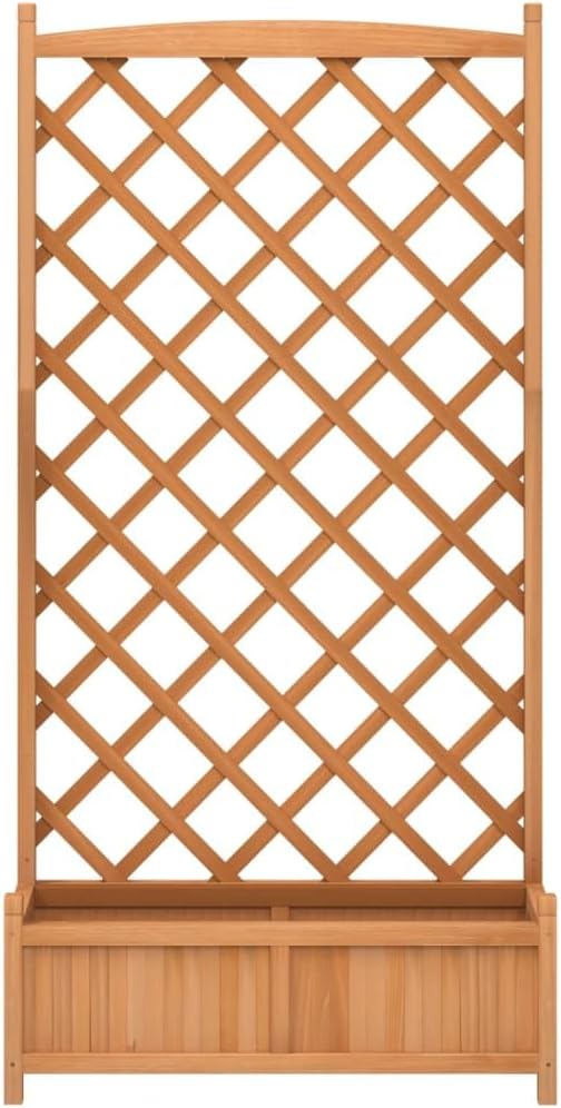 Solid Wood Garden Planter with Trellis Wood Raised Garden Bed Planter with Trellis Outdoor Garden Box for Climbing Plants Brown Solid Wood Fir-771