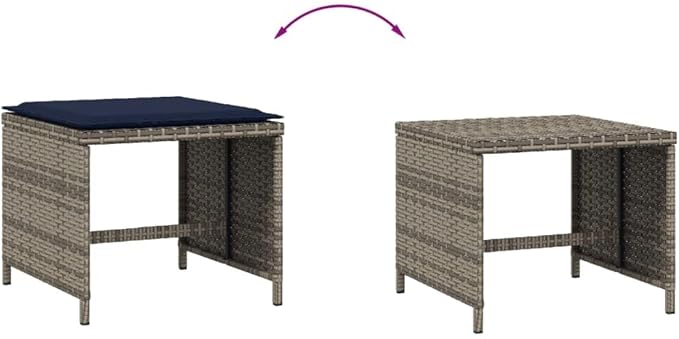 vidaXL Garden Stool Grey PE Rattan Powder-Coated Steel 157x157x138 in