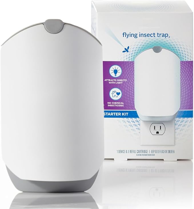 Flying Insect Trap for Indoors Light Trap Captures Fruit Flies Gnats Houseflies1 Starter Kit + 1 Refill Cartridges