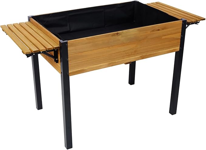 Raised Garden Bed Metal Leg Wood Planter Boxes with Folding Storage Shelf Elevated Planter Box for Growing Fresh Herbs Vegetables Flowers Great for Outdoor Patio Deck Balcony (Brown 52.7)