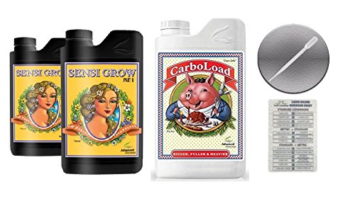 Advanced Nutrients Sensi Grow A and B 4 Liter with Carboload 1 Liter Bundle and Conversion Chart and 3mL Pipette