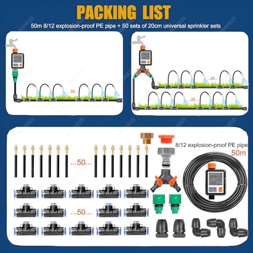 Efficient Drip Irrigation System Kit - Quick-Connect Garden Watering System with 1/2 &amp 3/4 Faucet Adapters for Greenhouses Yards Lawns &amp Raised Beds 40m/131ft