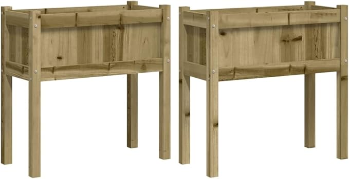 2pcs Wooden Garden Planter Box Stand with Legs Wooden Raised Garden Bed with Legs for for Backyard Patio Balcony Impregnated Wood Pine-312