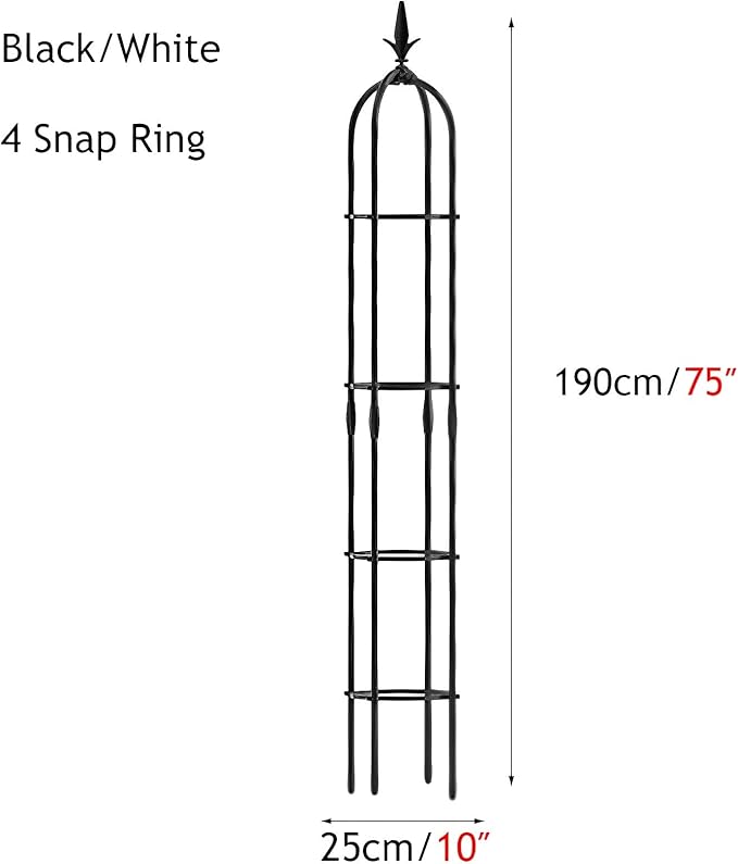 Garden Obelisk Potted Plant Stand Tomato Cage Garden Trellis for Climbing Plants Patio Backyard Flowers Black/White (Color : White Size : 190x25cm)