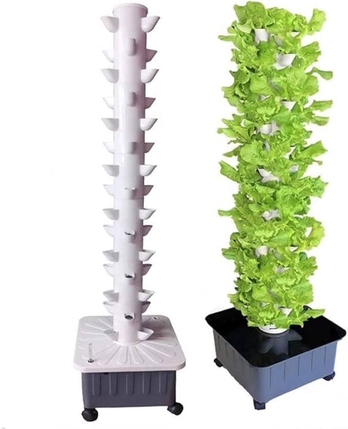 Hydroponics Tower 45 Holes Aquaponics Grow System 15 Floors Garden Tower Aeroponics Growing Kit for Fruits and Vegetables Planting