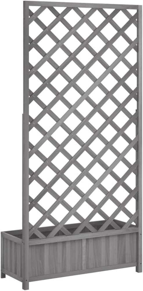 Wood Planter with Trellis Outdoor Raised Garden Bed with Trellis Wooden Planter Box for Climbing Plants 35.4x13.8x70.9 Gray Solid Wood Fir