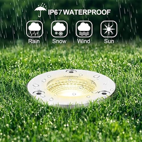 4-Pack 12V COB Recessed LED Spotlights Waterproof Round Garden Floor Lights Low Voltage Landscape Lighting for Patios Lawns Driveways &amp Decks (Warm White)
