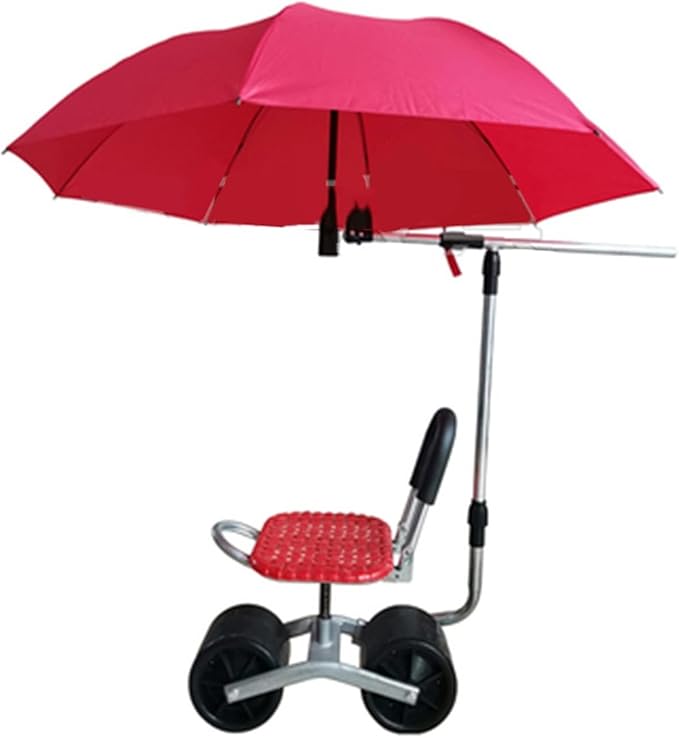 Garden Cart Rolling Work Seat Garden Cart Stool with Umbrella Bracket But Not Include Umbrella (Color : Red) (Red)