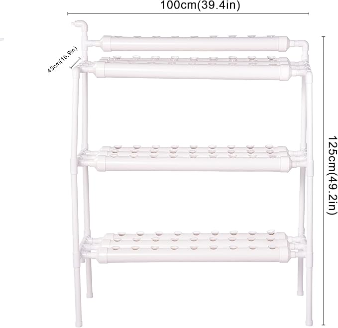 Upgraded Hydroponics Growing System Kit 90 Plant Sites 3 Layer 10 Food-Grade PVC-U Pipes with Water Pump Timer Nest Basket and Sponge Hydroponic Planting System for Leafy Vegetables