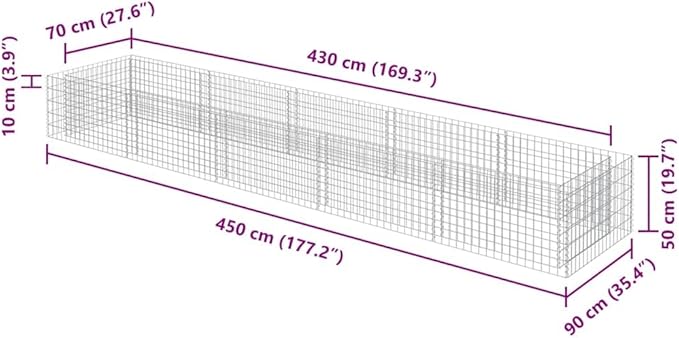 Galvanized Steel Gabion Raised Bed 177.2x35.4x19.7 Silver Outdoor Planter Box &amp Privacy Fence Barrier for Garden Patio Yard