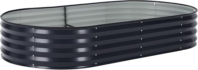 IDEALHOUSE 6'×3'×1' Oval Galvanized Steel Raised Garden Bed Kit with Removable Zippered PVC Cover &amp Open Base Outdoor Metal Planter Box for Vegetables Flowers Herbs Gray