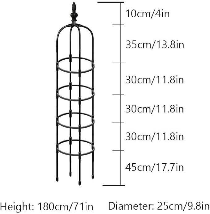 RADAAB Obelisk Garden Trellis Sturdy Metalobelisk Trellis 35.5 47.3 59 71 82.7 High Plant Support for Climbing Vines and Flowers Stands (Black) (Size : 9.8/25cm Dia. x 71/180cm H)