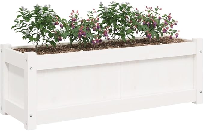 Garden Planter Box - White Solid Pine Wood Flower Plant Bed Ideal Outdoor Gardening for Vegetables Set of 2 Large Trough