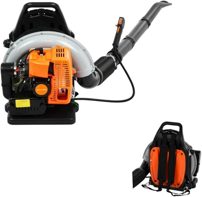 63CC Backpack Leaf Blower 2-Stroke Engine 6800r/min Gas Leaf Blower for Lawn Care Snow Blower Leaf Volume 1.7L Fuel Tank Blower for Road Cleaning Orange