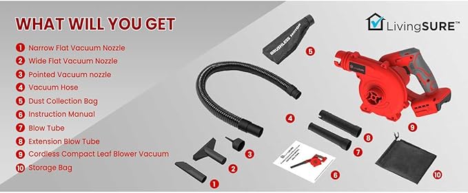 Cordless Compact Leaf Blower Vacuum by LivingSURE Lightweight Electric Handheld Blower for Lawn and Leaf Care Patio Cleaning Dust Cleaner - Battery Not Included