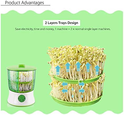 Dweekiy Automatic Intelligent Double Layer Bean Sprouts Machine for Home Sprouting Tool with PTC Heating (US Plug 110V)