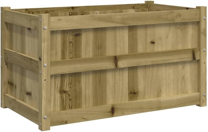 Garden Planter Set of 2 Brown Vacuum Pressure Treated Pinewood 35.4x35.4x19.7 Inch Rectangular Raised Garden Beds Outdoor for Flowers Herbs Vegetables