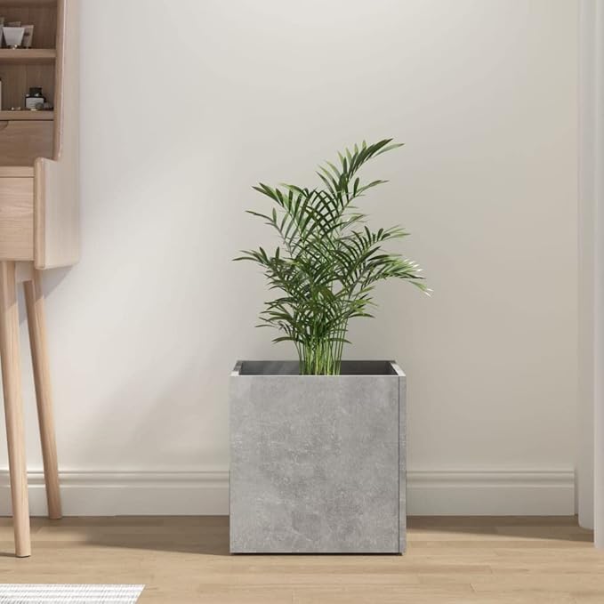 Concrete Grey Square Planter Box 15.7x15.7x15.7 in Modern Raised Indoor Garden Bed in Engineered Wood Large 17 Gal Raised Planter for Living Room Bedroom Office