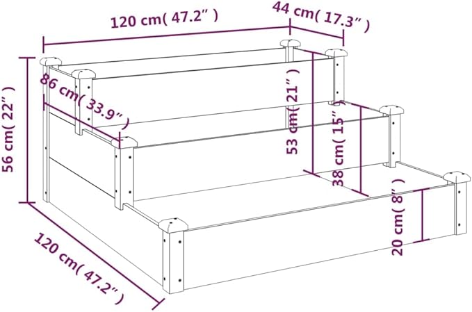 Garden Raised Bed Natural Solid Fir Wood Planter Box 47.2x47.2x22.0 inch Square Outdoor Planter for Vegetables Flowers Herbs