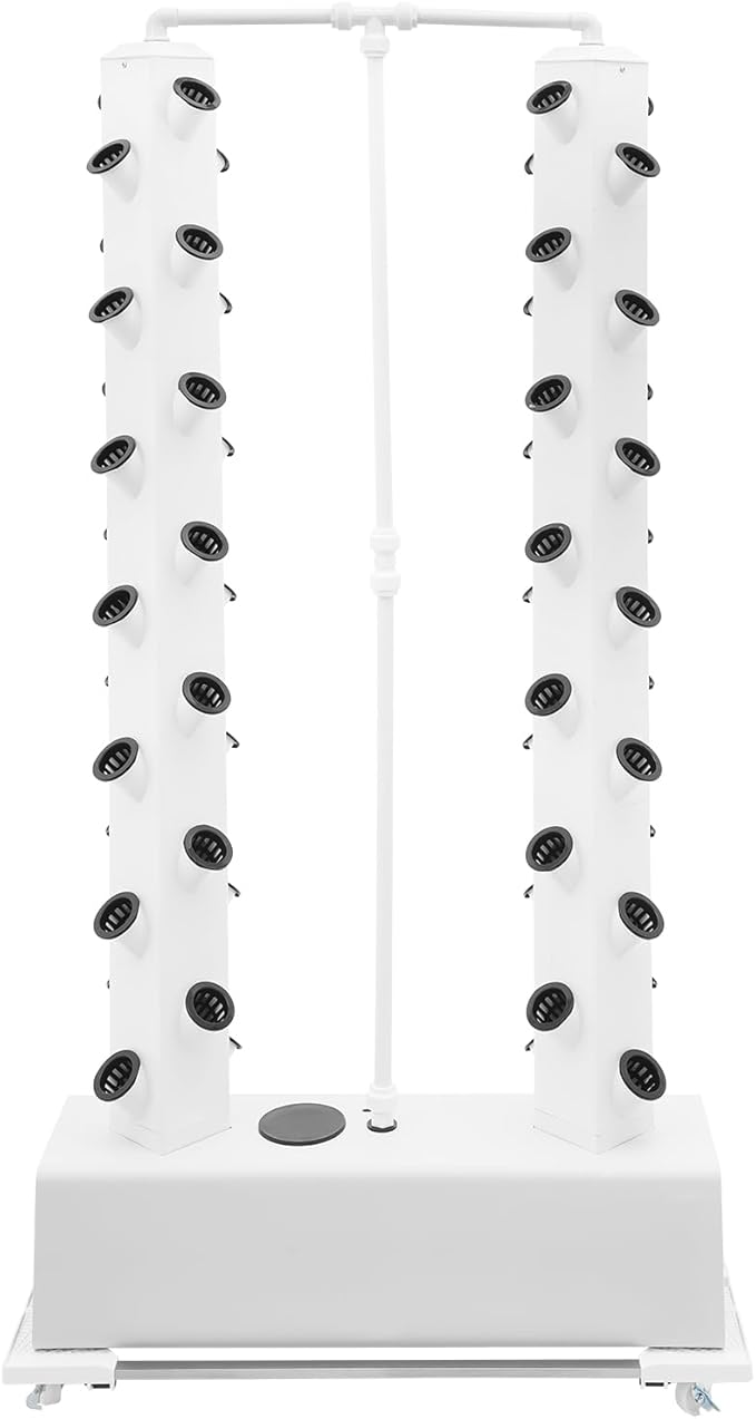 Hydroponic Growing Kit Vertical Vegetable Planter Tower Hydroponic Germination Tower with 56 Planting Holes and 4 Wheels 30L/7.93Gal Indoor Outdoor Garden Hydroponics Growing Tower System