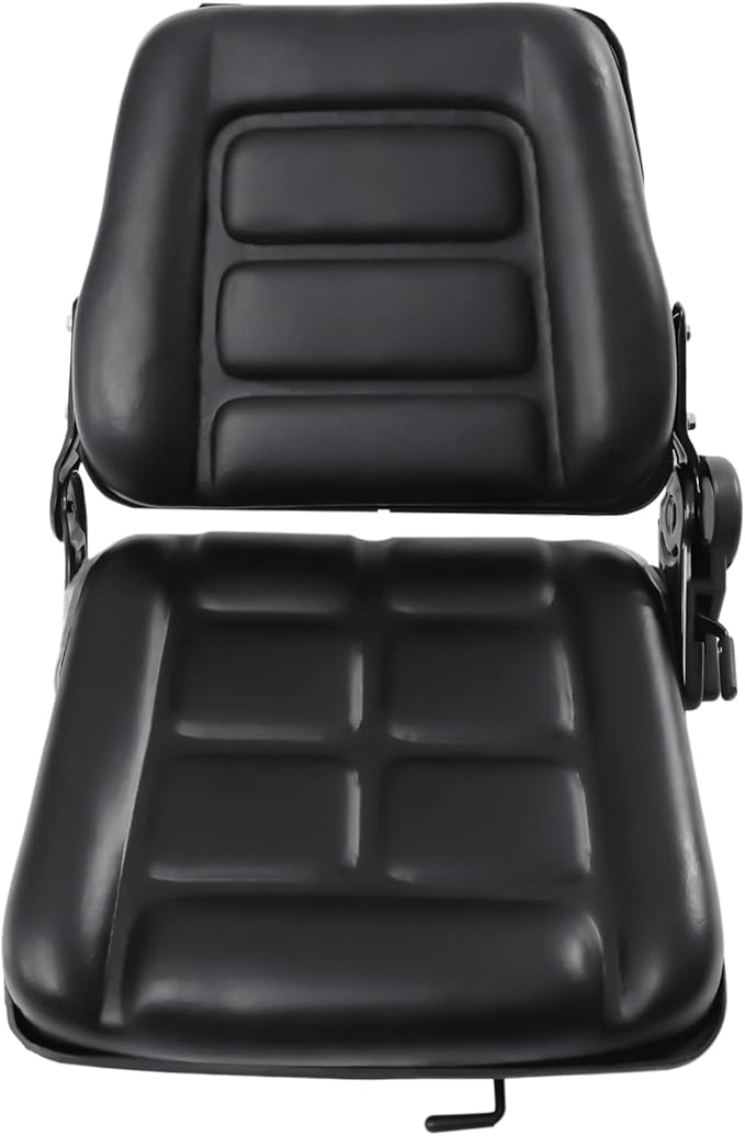 Universal Forklift Seat Garden Lawn Mower Seat w/Seat Belt Foldable PVC Tractor Suspension Seat w/Adjustable 35-175° Backrest &amp 0-2.76 Slide Rail Replacement Seats for Heavy Machinery
