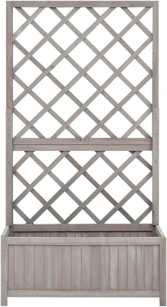 Garden Trellis Planter Standing Planter Gardening Box Patio planters Raised Flower Bed Suitable for Nursery Orchard Courtyard Corridor Gray 27.6x11.8x53.1 Solid Firwood