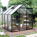6 x 8 FT Outdoor Patio Greenhouse Walk-in Polycarbonate Greenhouse Adjustable Roof Vent &amp Rain Gutter for Plants&ampFlowers Garden Backyard (Green-6 x 8 FT)