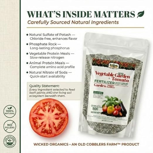 Old Cobblers Farm™ Wicked Organics Organic Garden and Tomato–Balanced Formula for Strong Roots Healthy Growth &amp Flavorful Harvests–for Backyard Vegetable Plots (5 lbs|10 lbs|15 lbs|20 lbs) (20 lb