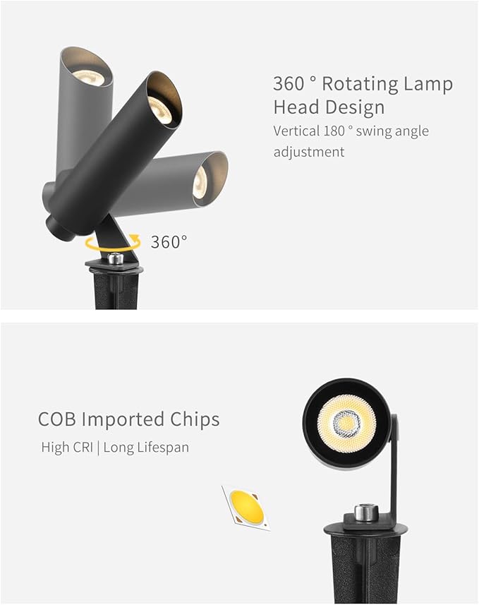 Outdoor Landscape Lighting Mini Size Low Voltage LED Spotlight(2700K) IP65 Waterproof with Quick Installation Accessories for House Patio Garden Fence Tree Yard Plant Lawn Flags Use