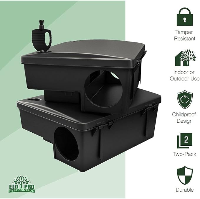 Rat Bait Stations 2-Pack | Refillable Outdoor Mouse Bait Station with 2 Locks &amp Keys | Weather-Resistant Rodent Bait Box for Indoor &amp Outdoor | Pet &amp Kid-Safe Rat Trap Alternative Medium S