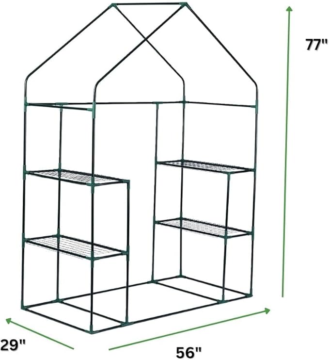 Greenhouse for Outdoors Walk in Greenhouses Heavy Duty with Durable PE Cover 2 Mesh Windows 3 Tiers 4 Shelves with Roll-up Zipper Door Indoor Portable Gardening Plant House 56'' x 29'' x 77'' Green