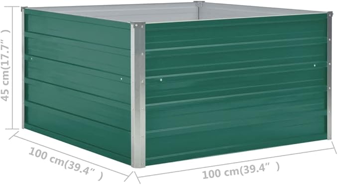 Outdoor Raised Garden Bed Galvanized Steel Square Planter Box Outdoor Raised for Gardening Vegetables Flowers 39.4x39.4x17.7 Galvanized Steel Green