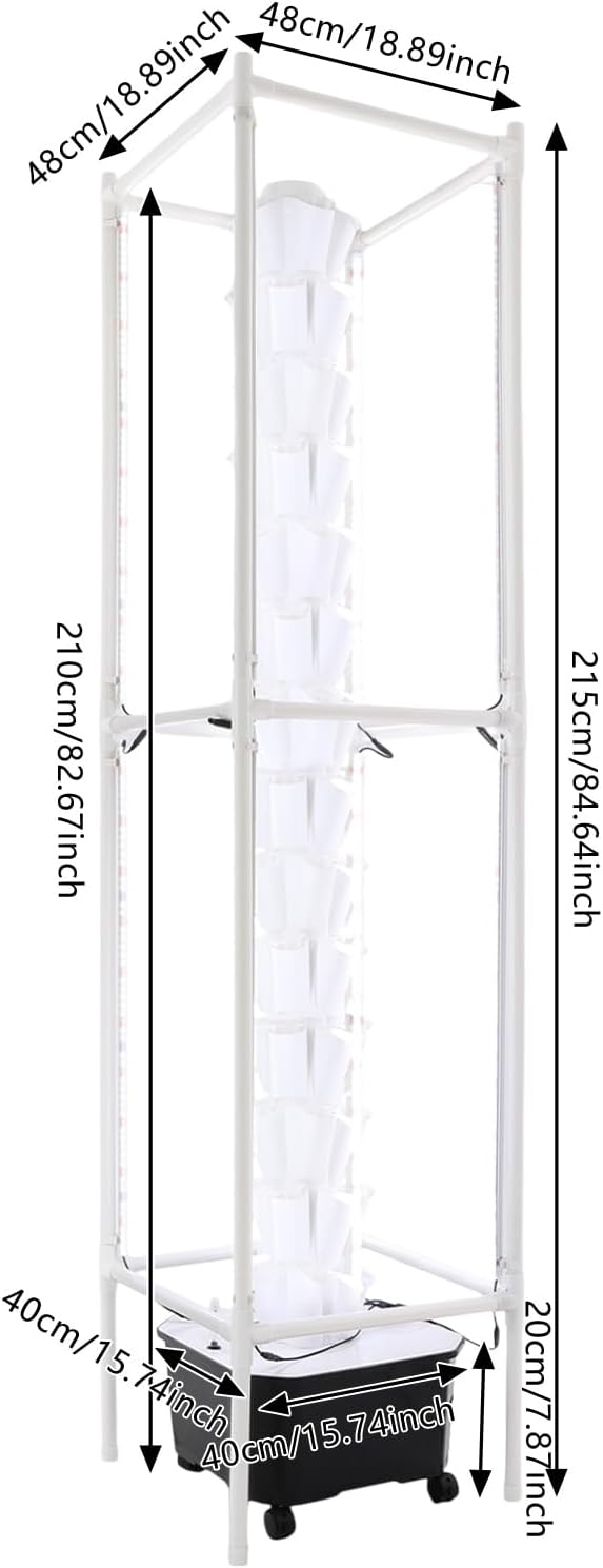 70-Pod Hydroponic Growing System with 8 Full-Spectrum LED Grow Lights 14-Tier Vertical Indoor Garden Tower Mobile Self-Watering Planter for Herbs Vegetables (White)