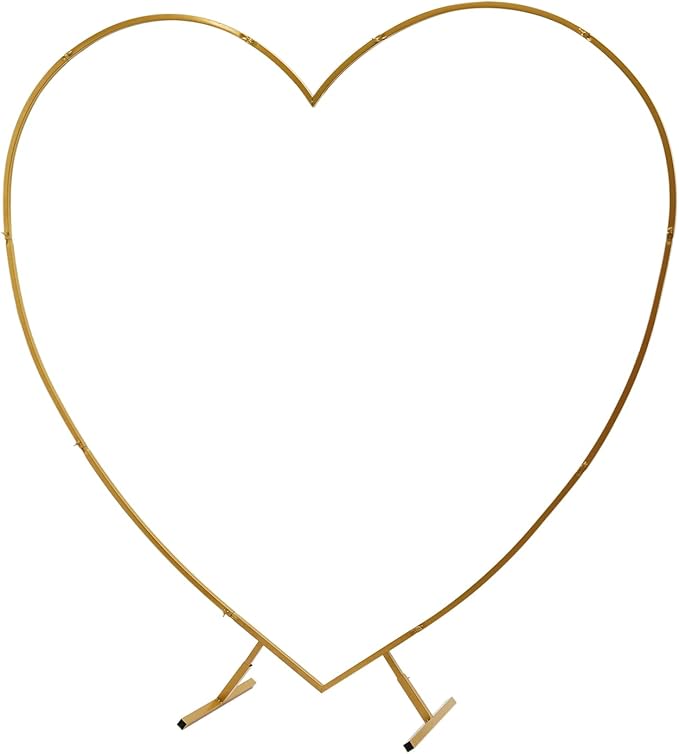Heart Shape Wedding Arch Large Gold Archway Backdrop Stand 6.89ft Metal Frame for Flower and Balloon Decor Birthday Backdrop With Base