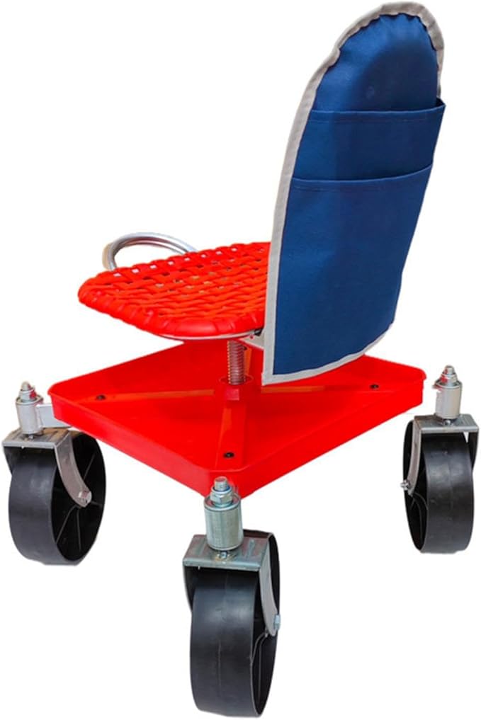 Generic Garden Trolley Rolling Seat Garden Chair Anti Slip Woven PP Seat 360° Rotating Gardening Stool for Gardener Planting Outdoor red with bag