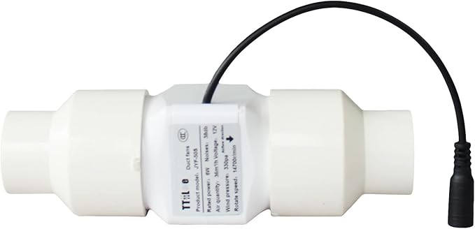 2” Duct Ventilation Fan 50mm with 32mm PVC Pipe Interface 22 CFM Inline Exhaust Booster 6W 12V Air Circulation Vent Blower for Greenhouse