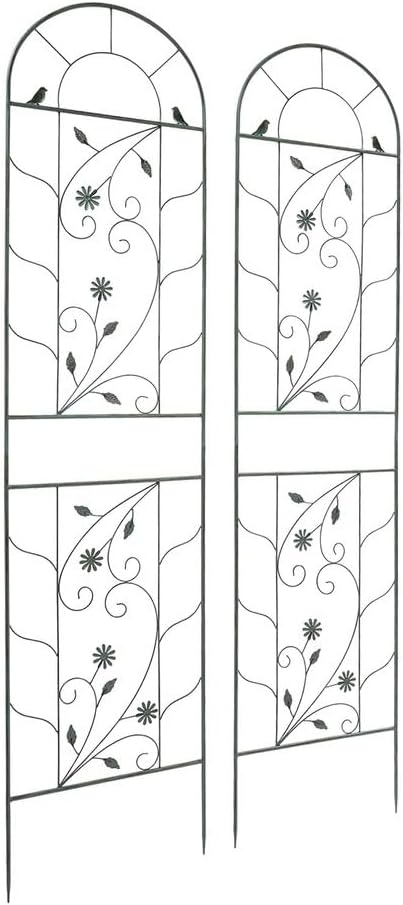 2 Packs 82.6x20 inch Metal Garden Trellis for Climbing Plants Outdoor Retro Iron Garden Decor Fences Panels Flower Plant Support Racks for Roses Vegetables Flowers Expandable (Green)